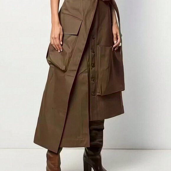 Coffee Brown Casual Women's Cargo Asymmetric Skirt - Picture 2 of 8
